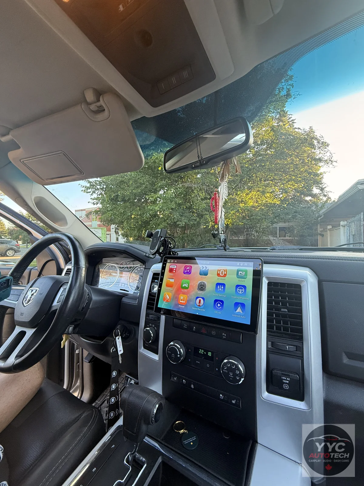 Dodge Ram CarPlay screen installation completed by YYC AutoTech in Calgary