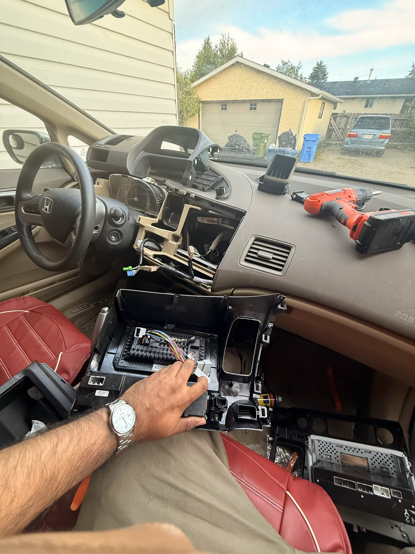2008 Honda Civic dashboard opened during Android touchscreen installation